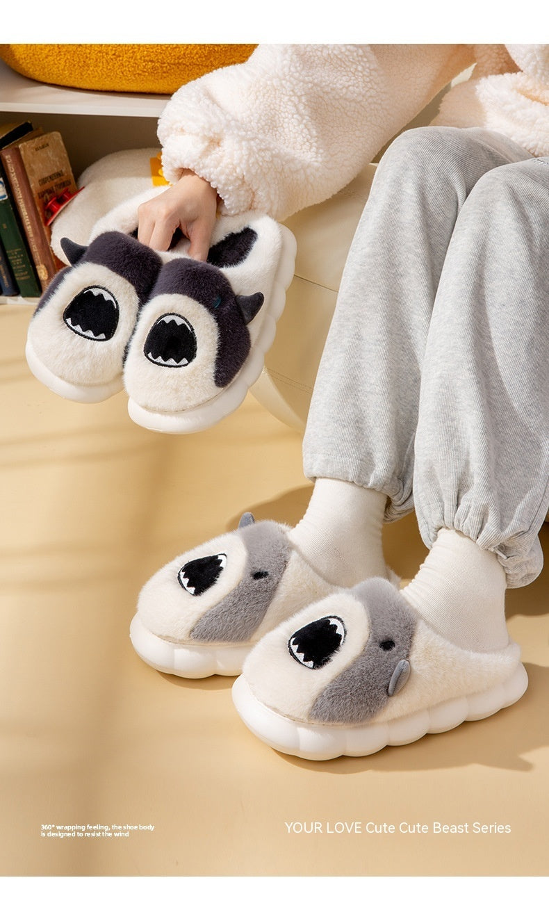 Cartoon Shark Cotton Slippers Winter Home Non-slip Indoor Plush Warm
