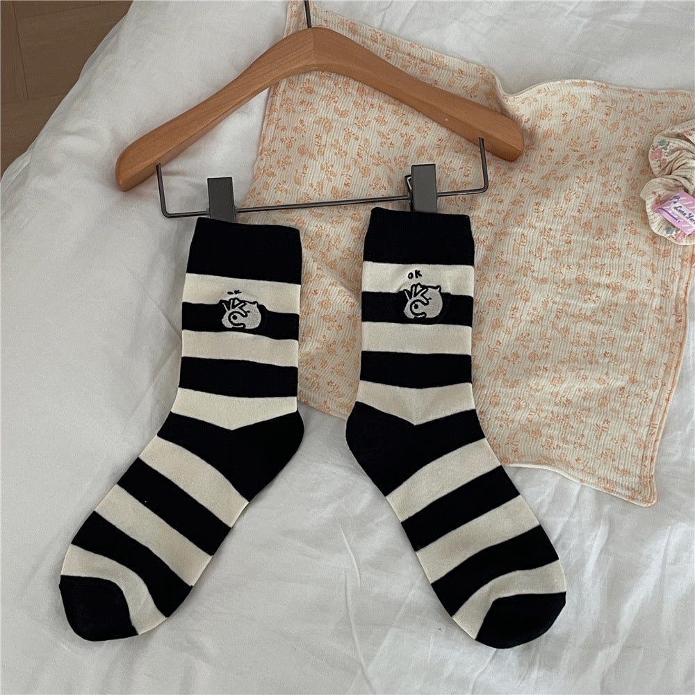 Cute Repair Hook Embroidered Children Tube Socks Autumn College Style