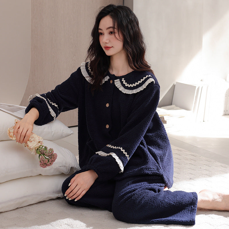 Womens Flannel Pajama Set With Thick Fleece Lining