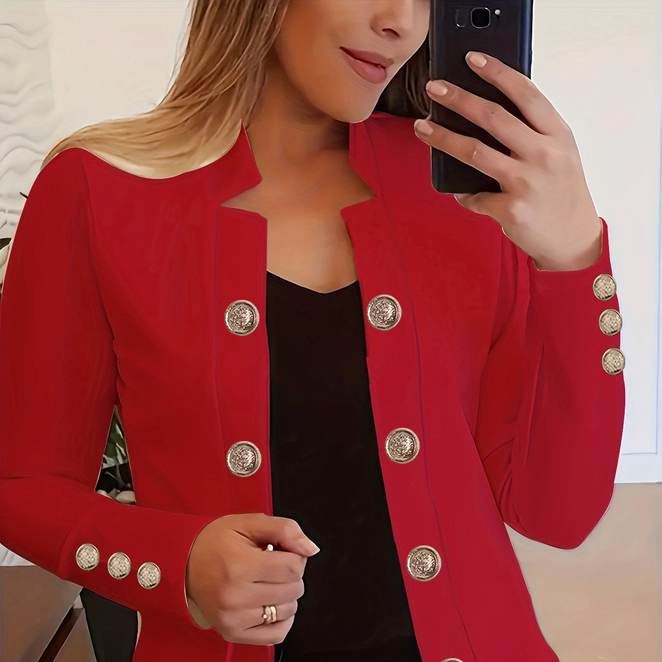 Dame Manchetknap Lille Suit Dobbelt Spænde Cardigan Top