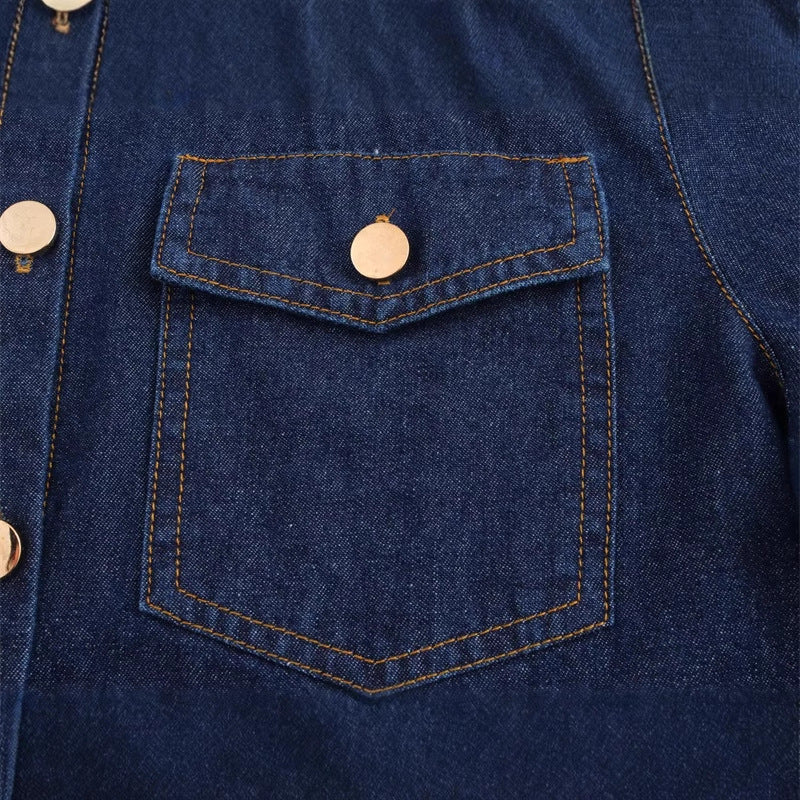 Soft Pocket Trim Button Denim Shirt