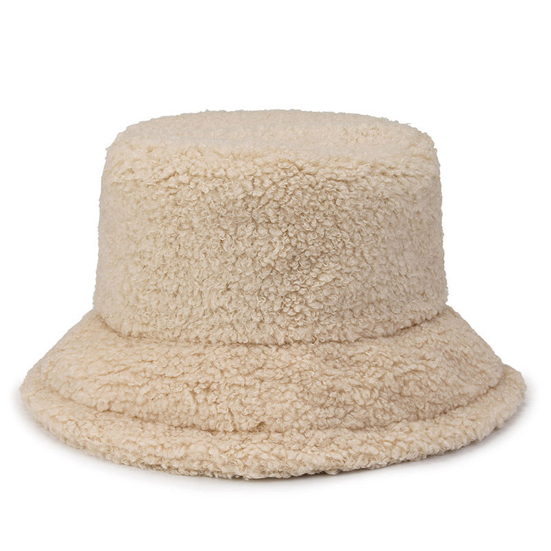 Internet Celebrity Same Style Lamb Wool Bucket Hat Female Korean Style Letter Embroidery Simple All-match