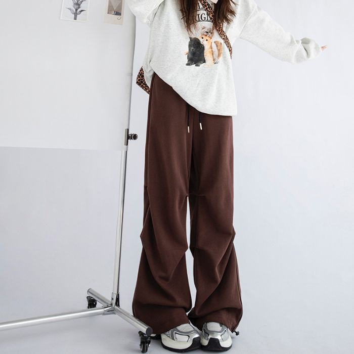 Womens Loose Straight-leg Wide-leg Pants With Reflective Stripes