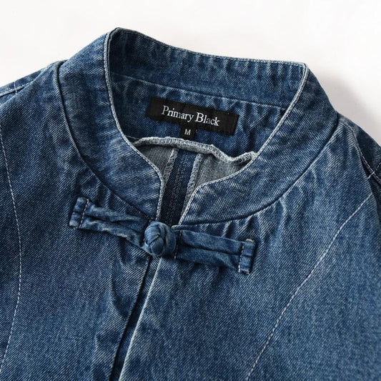 Cotton Washed Casual Stand-Collar Denim Shirt