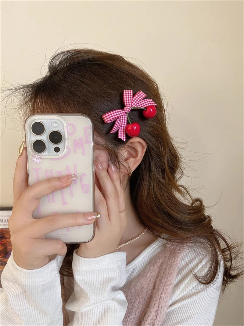 Red Stereo Love Heart-shaped Hairpin French Retro Dots Willow Leaf Clip