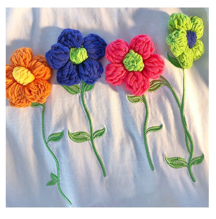 Women's Summer Loose Three-dimensional Flower Short-sleeved T-shirt