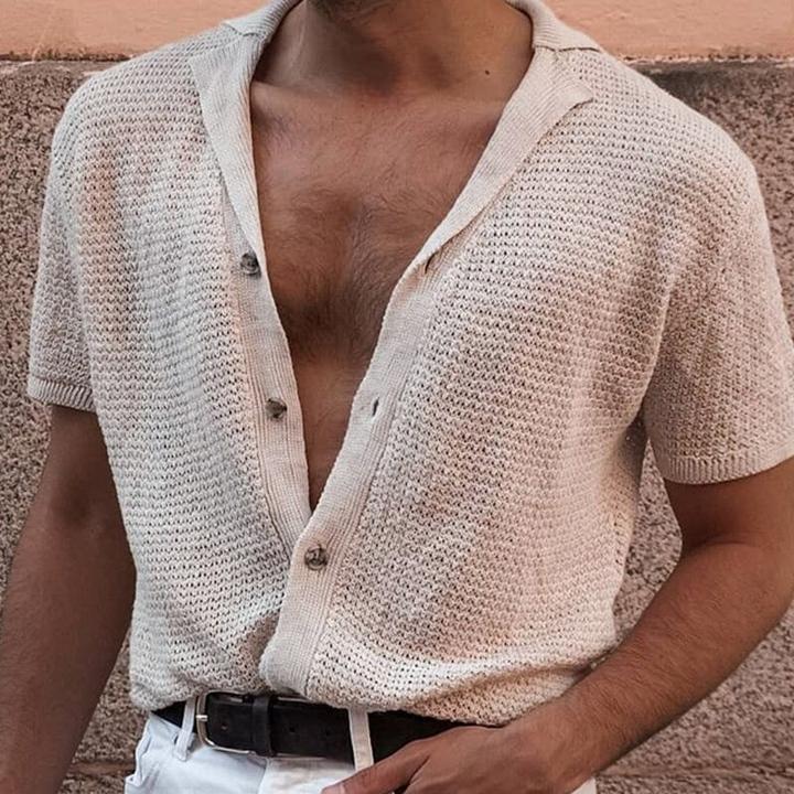 Men's Lapel Short Sleeved Sweater Thin Short Sleeved Sweater T Shirt