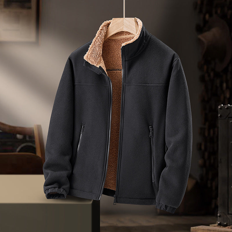 Men's Fleece Casual Hooded Lamb Wool Thickened Warm Cardigan Coat
