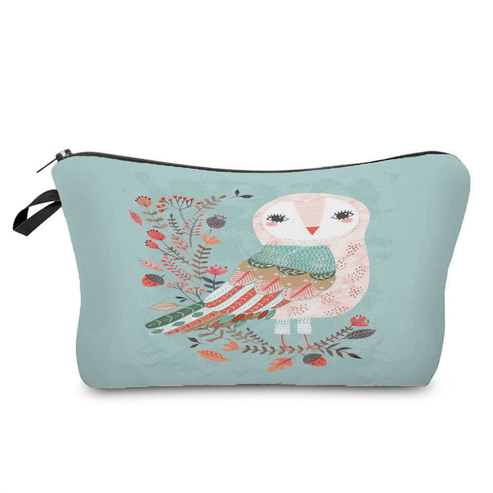 Cartoon Cute Owl Print Cosmetic Bag