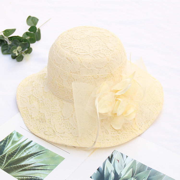 Women's New Lace Mesh Flower Big Brim Sun Hat