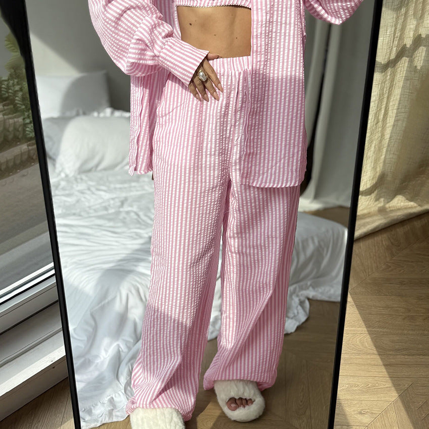 Soft Skin-friendly Womens New Striped Three-piece Set