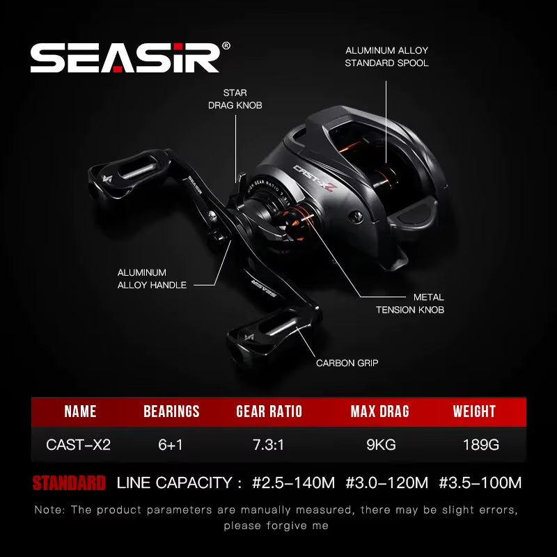 Cast X2 Baitcasting Reel 7.3:1 Hybrid Ceramic Bearing Carbon Fiber Washer Dual Bearing System N52 Brake Fishing Reels