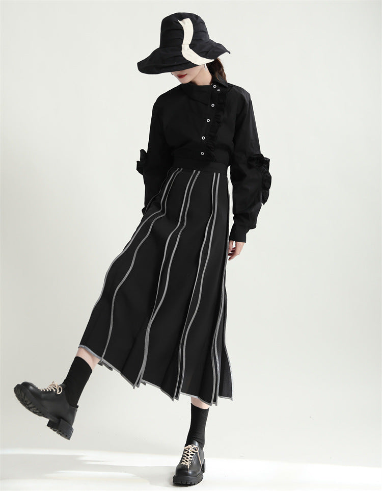 Irregular Flare Retro Drape Simple High Waist A- Line Skirt