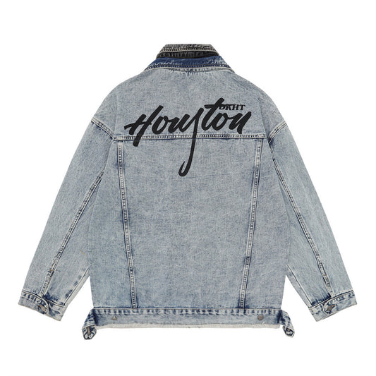 Spring And Autumn Stitching Contrast Color Washing Loose All-match Pu Handsome Denim Jacket