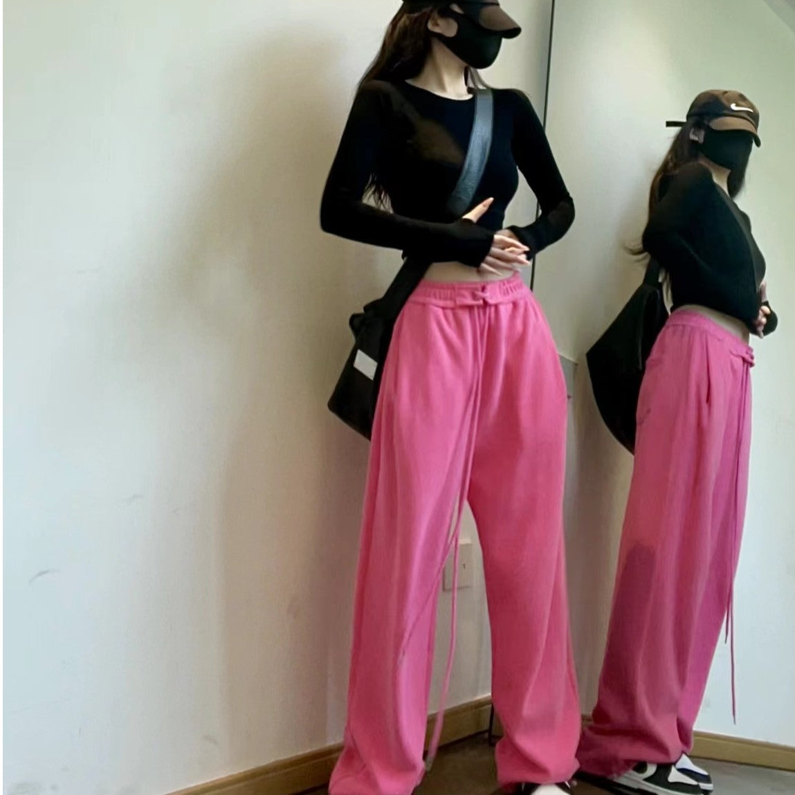 Sports Pants Female High Waist Drawstring Sweatpants Slim Casual Wide Leg Dancing Long