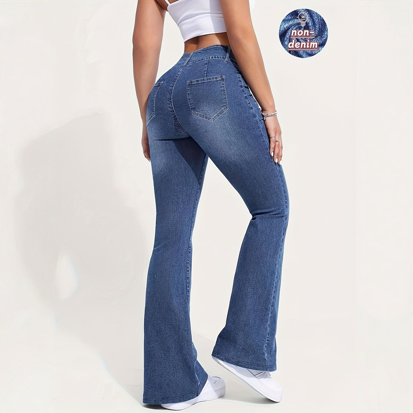 Retro Blue Edgy Low-rise Flared Faux Denim