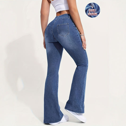 Retro Blue Edgy Low-rise Flared Faux Denim