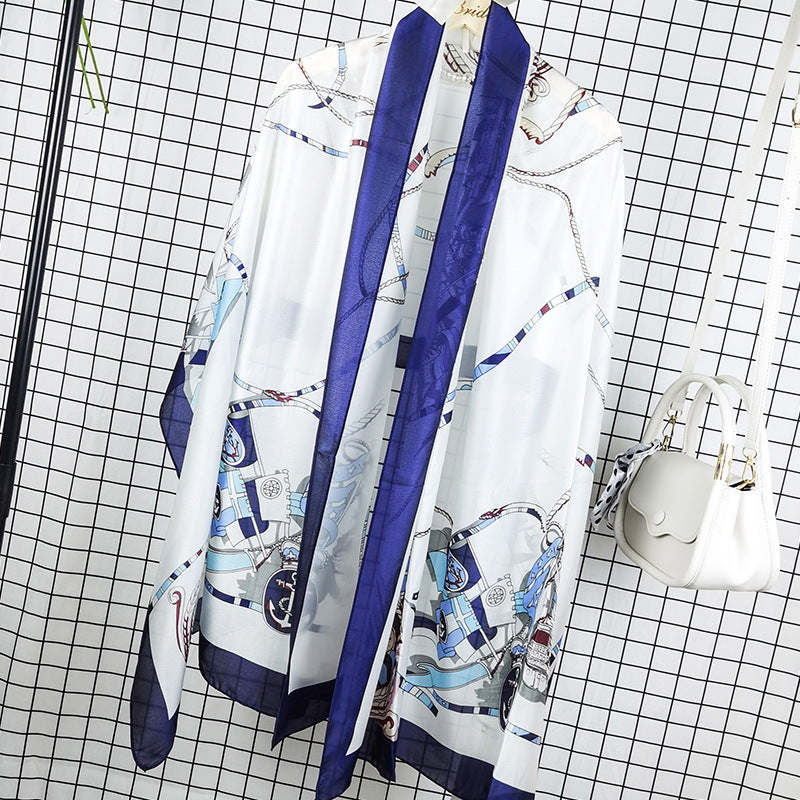 Outdoor All-match Printed Silk Scarf Women's Thin Silk Sunscreen And Breathable