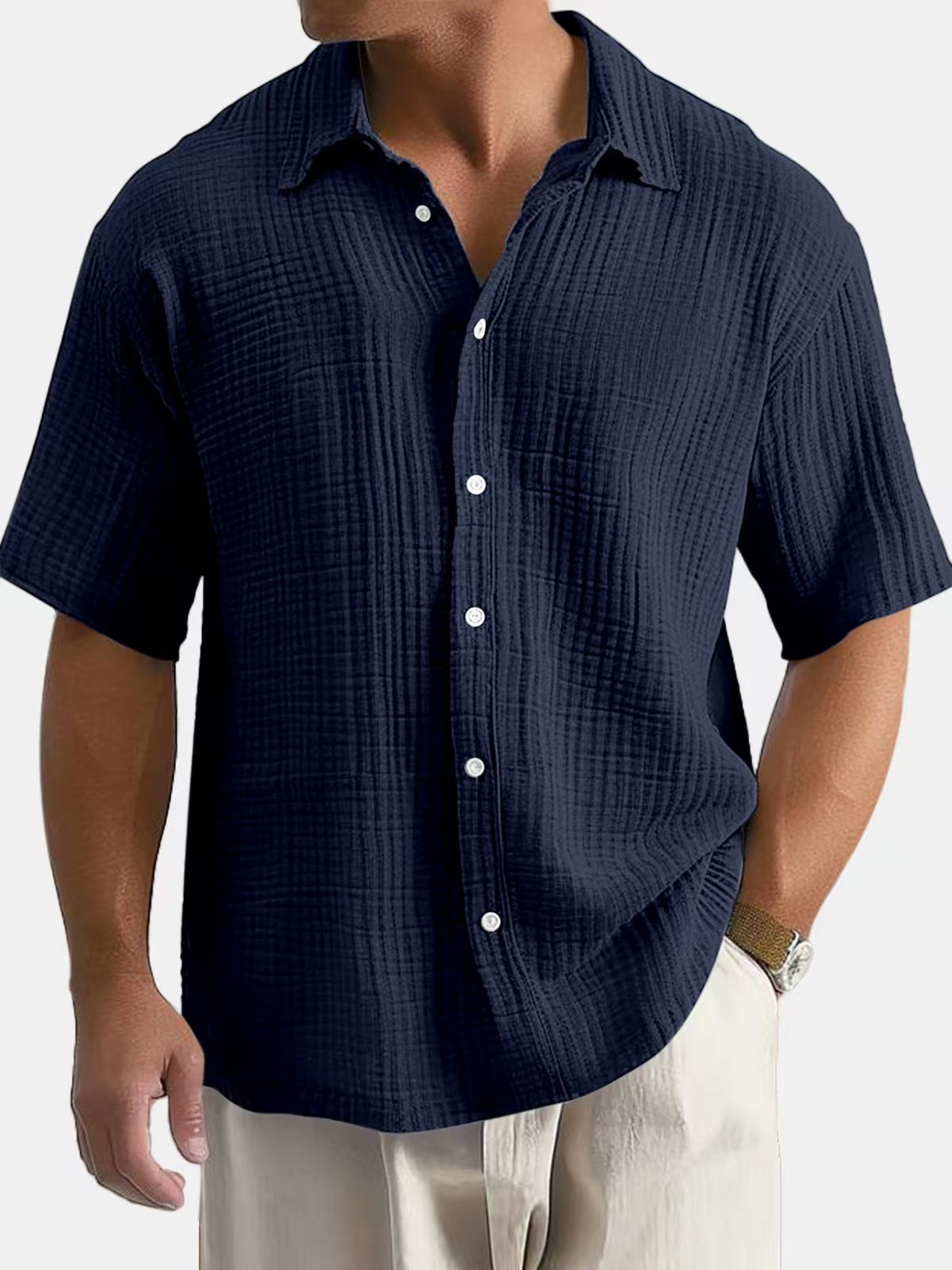 Spring And Summer Men's Short-sleeve Lapel Shirt Double Layer Champray