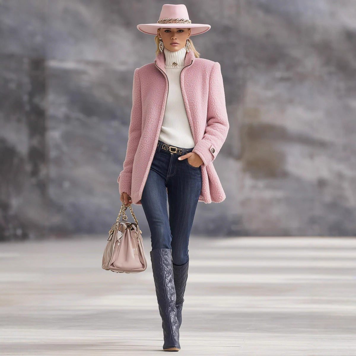 Womens New Fleece Fashionable Casual Zip-Up Jacket