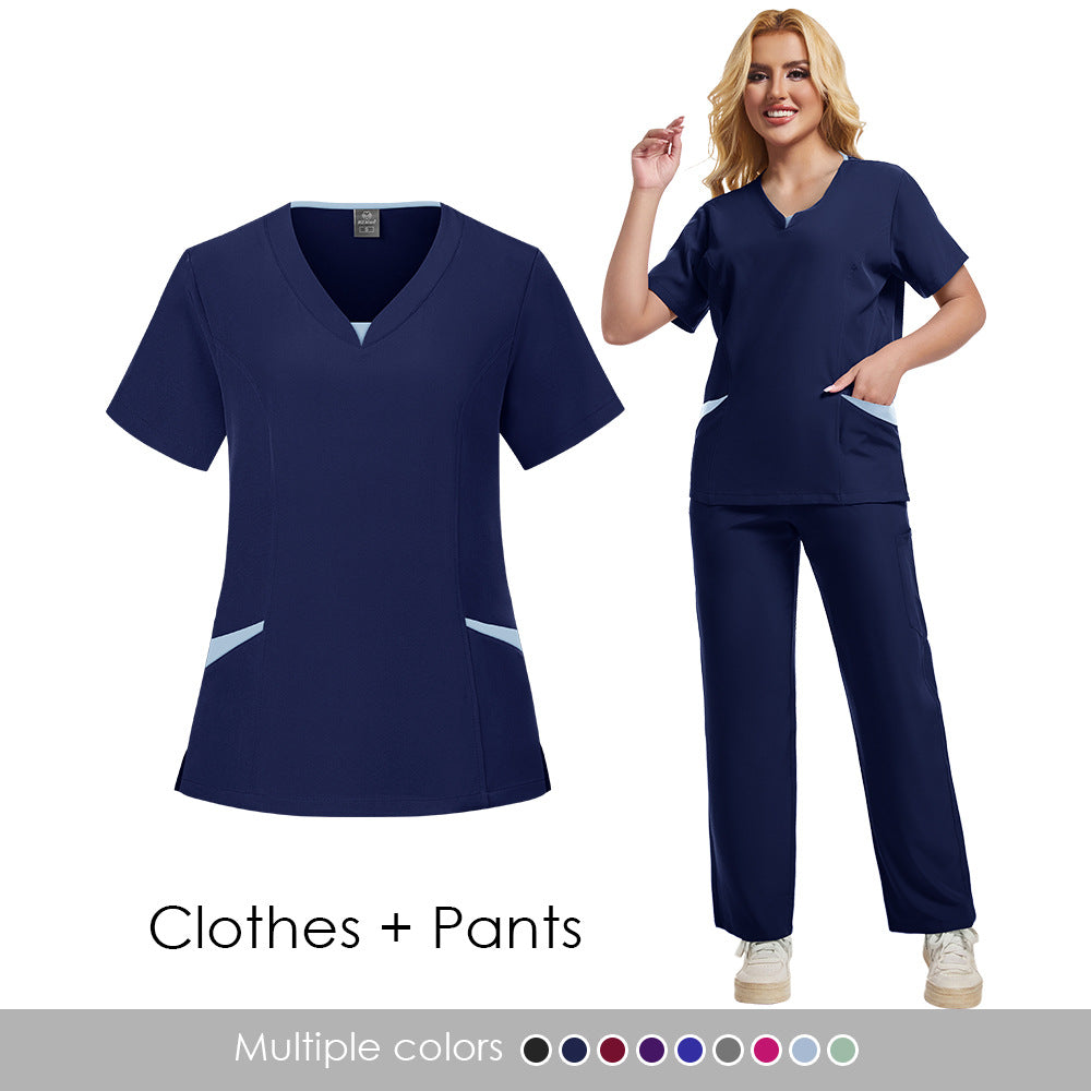 Unisex Dental Clinic Scrub Top With Color-block Design