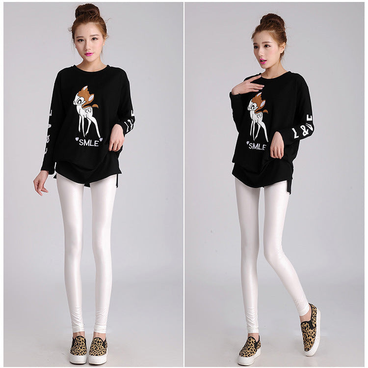 Solid Thin Skinny Matte Snakeskin Skinny Leather Pants