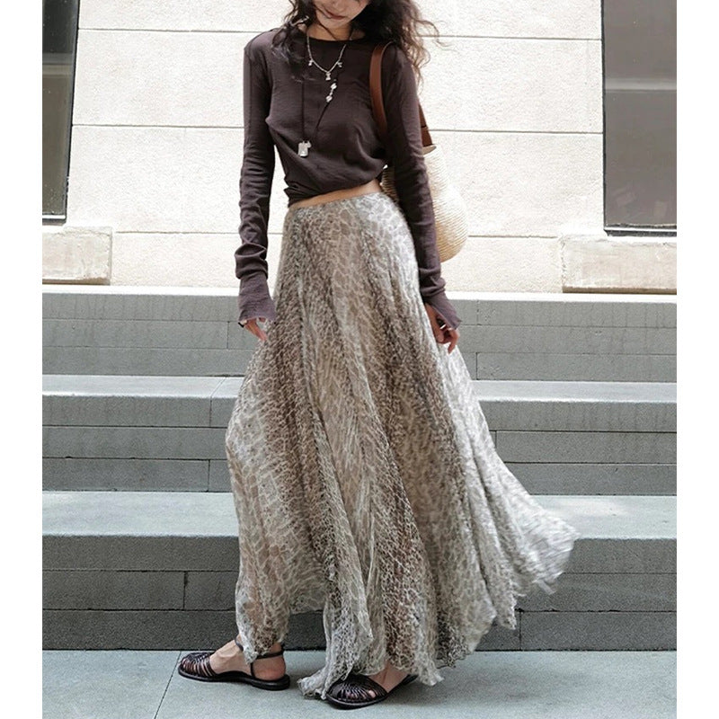 Women's Stylish Western-Style Coffee-Colored Printed Skirt Set