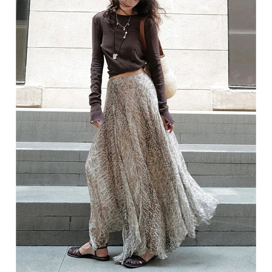 Women's Stylish Western-Style Coffee-Colored Printed Skirt Set