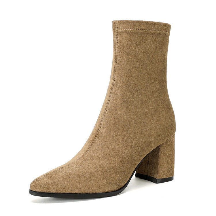 High Heel Stretch Side Zipper Thick Heel Thin Women's Boots