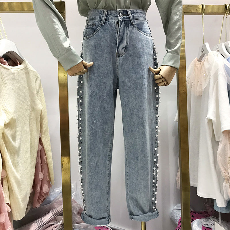 Women's Loose Wide-legged Slim And Versatile Straight-leg High-waist Jeans