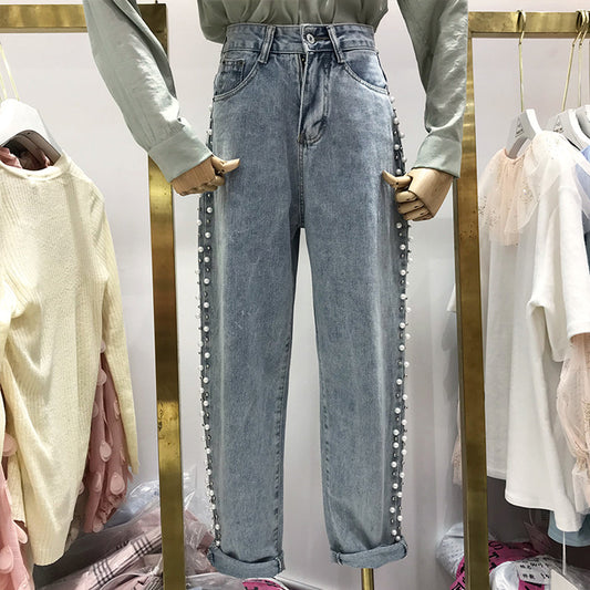 Women's Loose Wide-legged Slim And Versatile Straight-leg High-waist Jeans