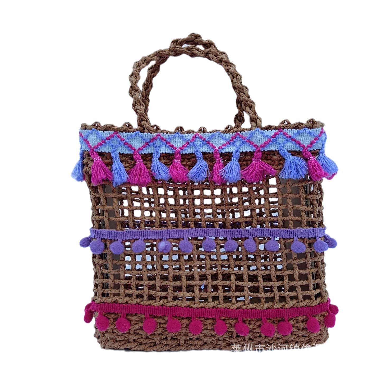 Hollow Out Straw Bag Ethnic Style Grid Woven Bag