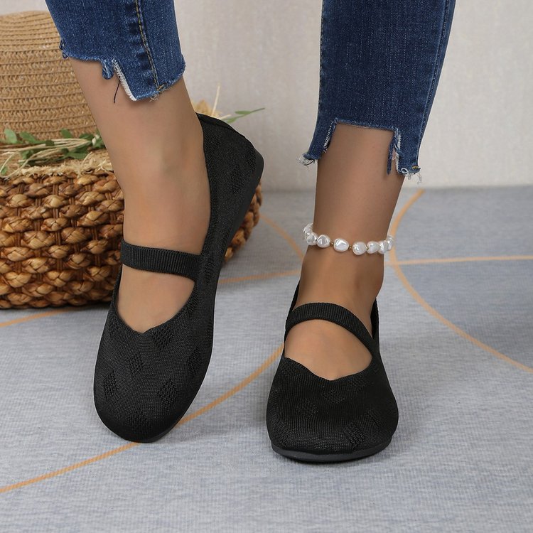 Doug Shoes Round Head Comfortable Flat Flying Woven Pumps