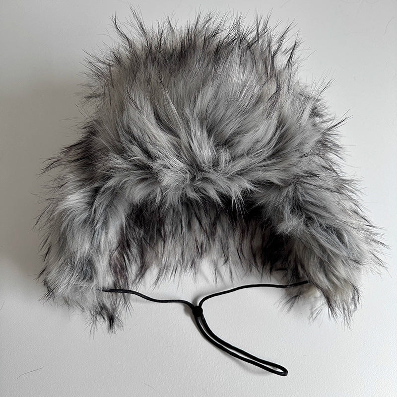 Outdoor Warm Thickened Earflap Hat With Integrated Fur And Fleece