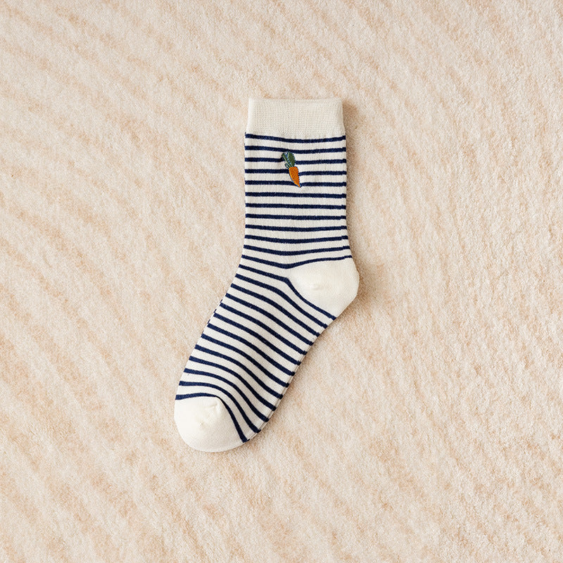 Cute Cartoon Striped Ladies In Tube Socks Ethnic Style Flowers
