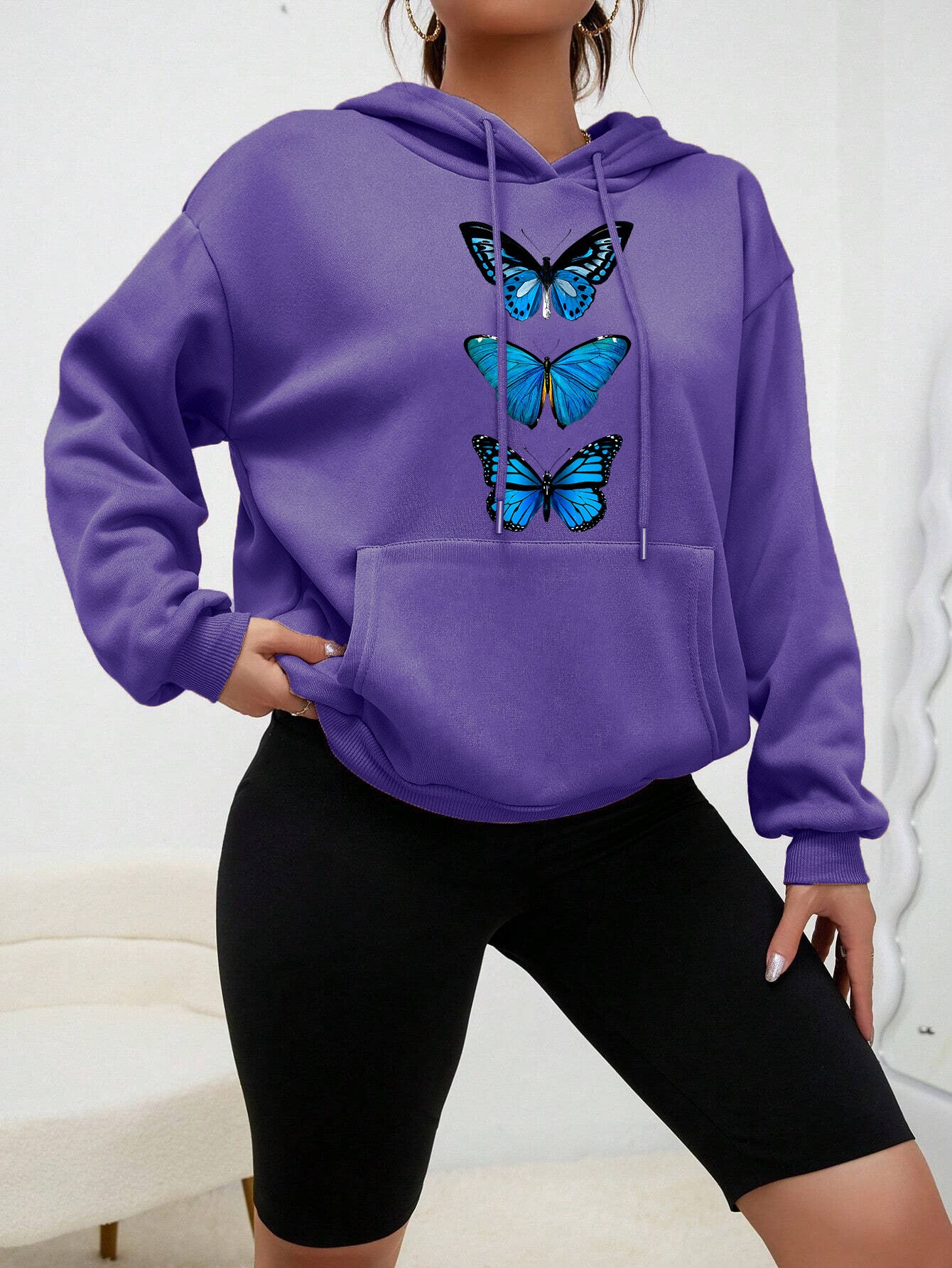 Sweet Hooded Long Sleeve Street Hipster Printed Pullover Sweatshirt