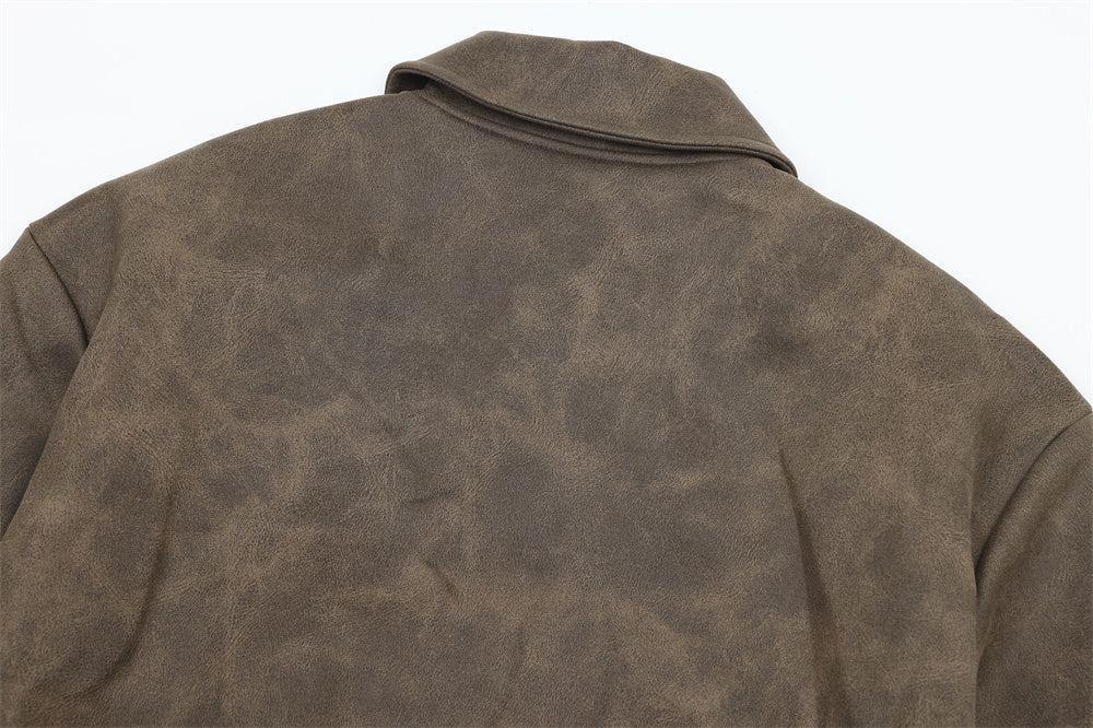 Men's Lapel PU Leather Jacket Coat