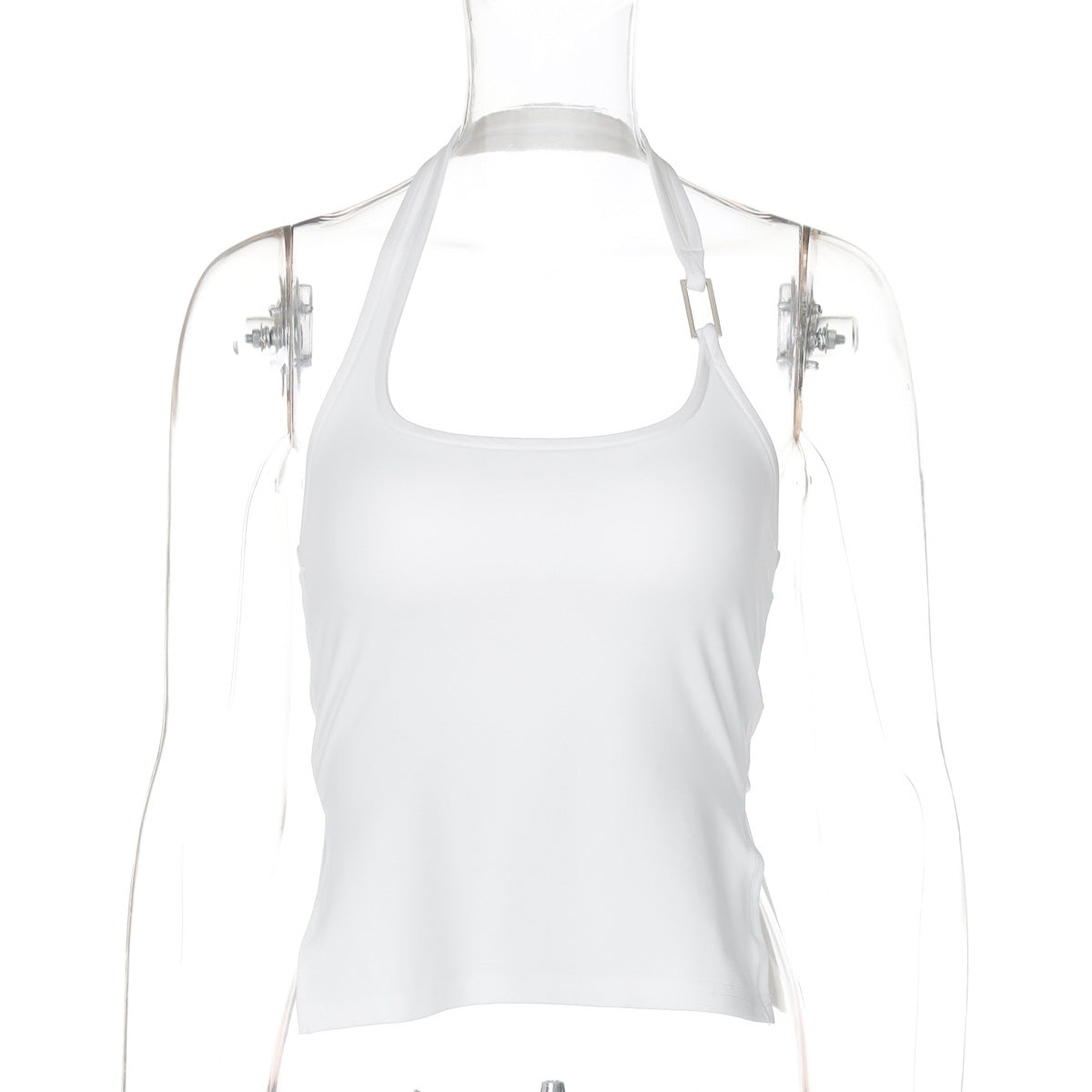 Side Opening Ultra Short Slim Street Style Pure Color Halter Women's Clothing Small Sling