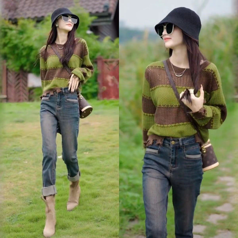 Ny koreansk stil mode afslappet hulsplejset top