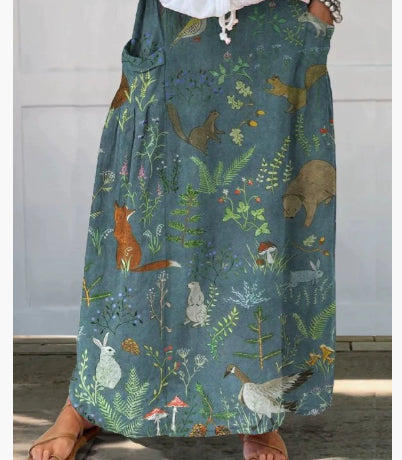 Independent Printed Skirt With Pockets