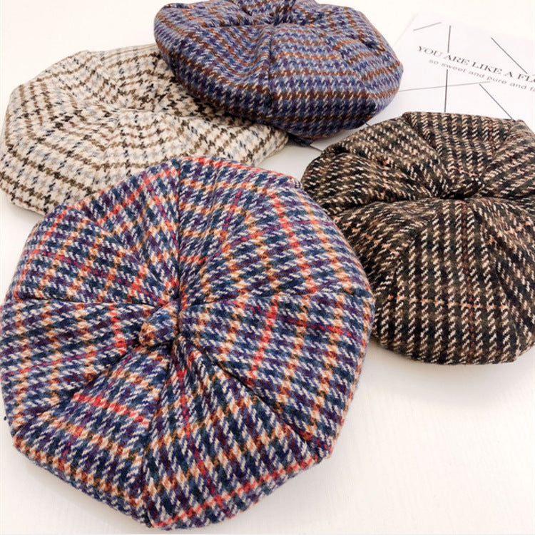 Children's Houndstooth Wool Octagon Beret