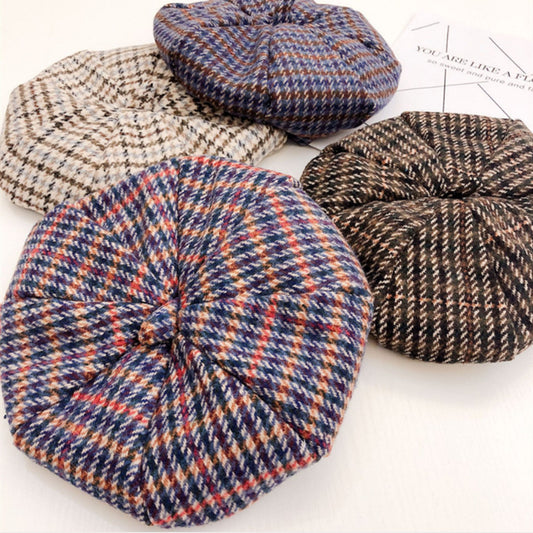 Children's Houndstooth Wool Octagon Beret