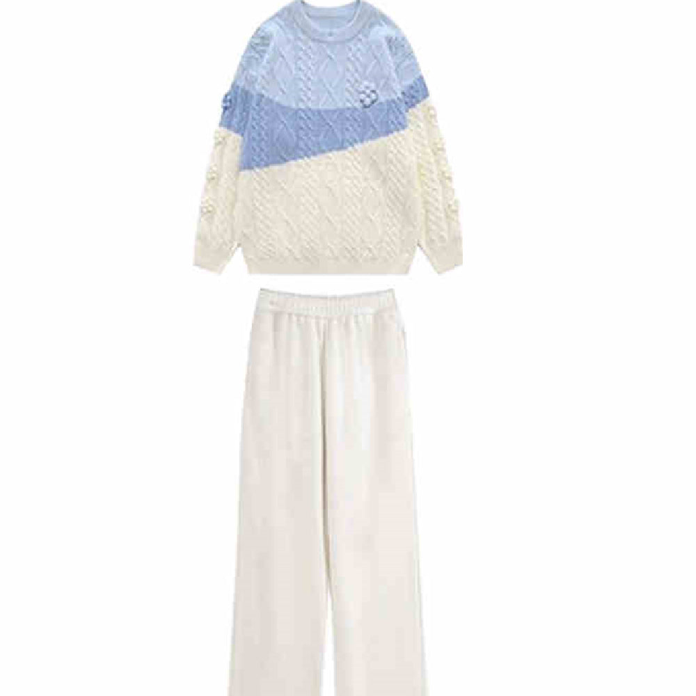 Autumn Winter Japanese Retro Lazy Style Wear Contrast Color Twist Knitted Sweater