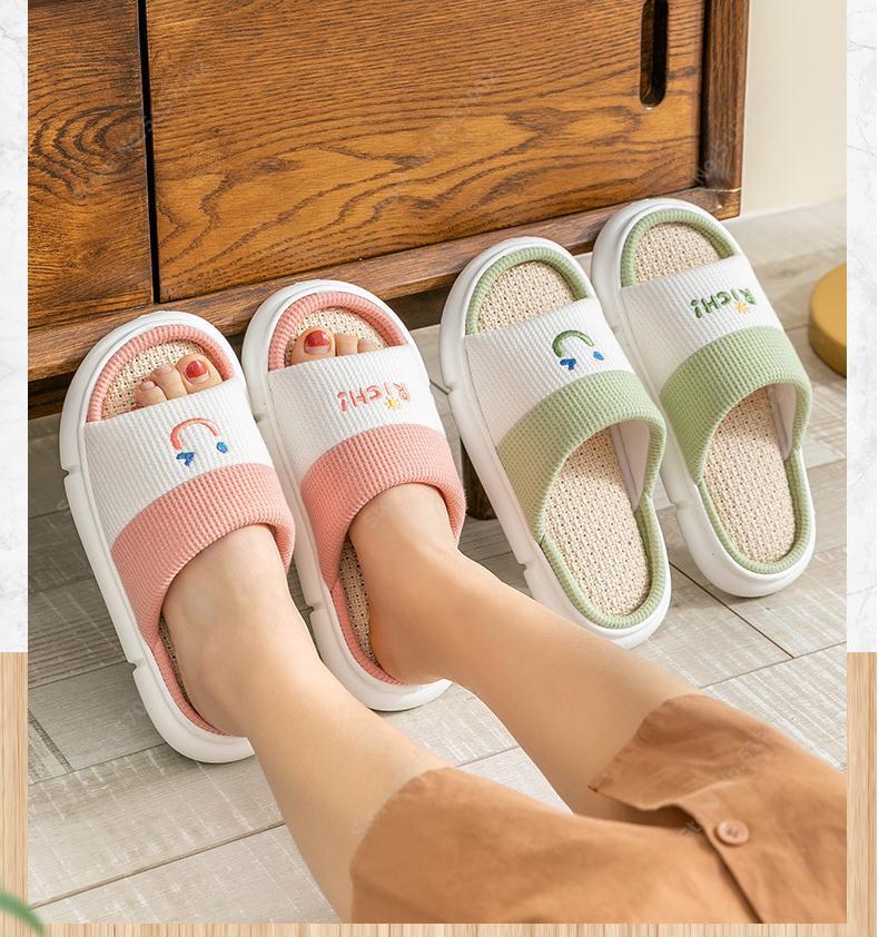 Four Seasons Home Indoor And Outdoor Couples Thick Bottom Cotton Linen Slippers