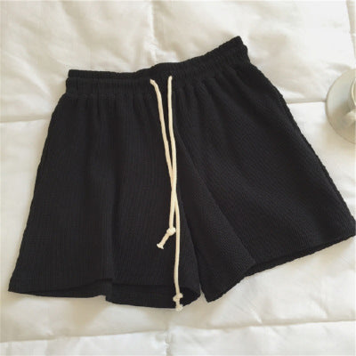 Waffle Fabric Cotton Shorts Women's High Waist A-line Wide-leg Hot Pants