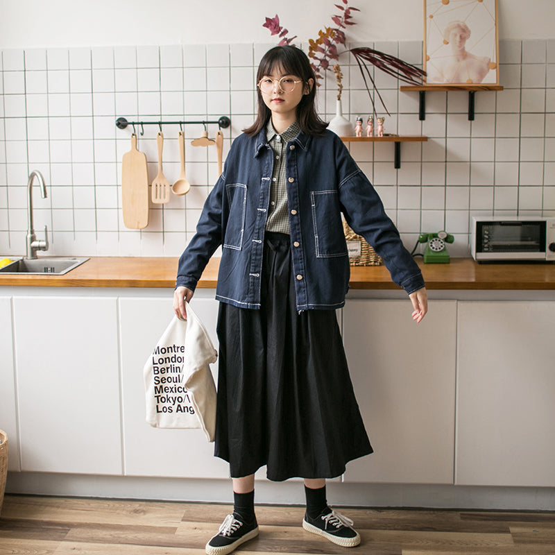 Japanske overalls sorte bukser med vide ben til damer