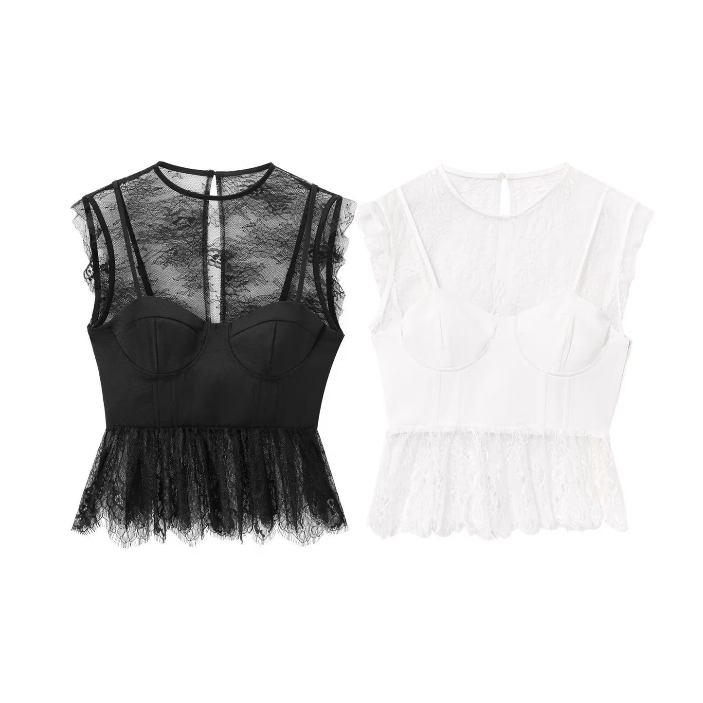 European And American-style Chic Mature-yet-trendy Sexy Lace-panel Top