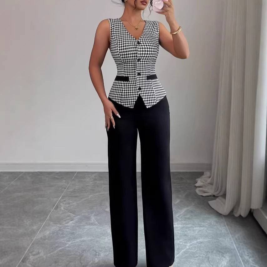 Slim-fit Vest And Solid-color Trousers Casual Suit