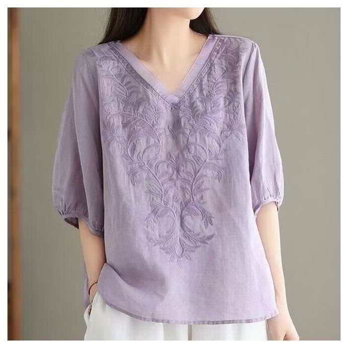 Summer Retro Style Loose Short Sleeve Shirt Ladies