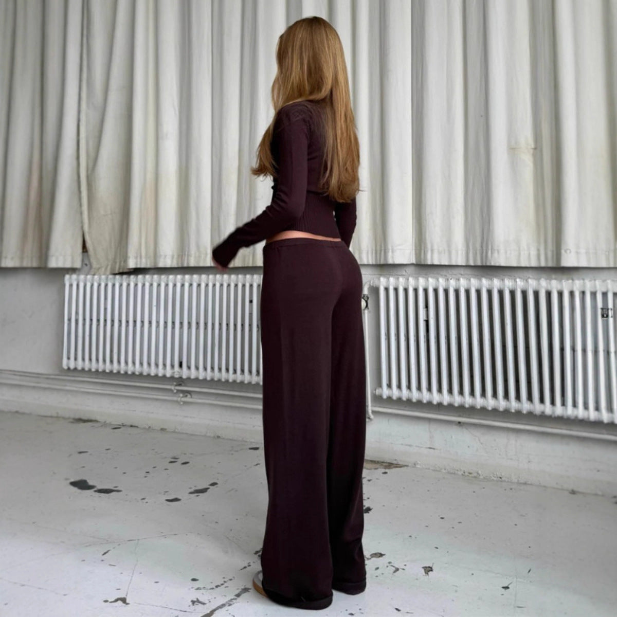 Fashionable Slim-Fit Long-Sleeve Low-Waist Pants Sweater Set